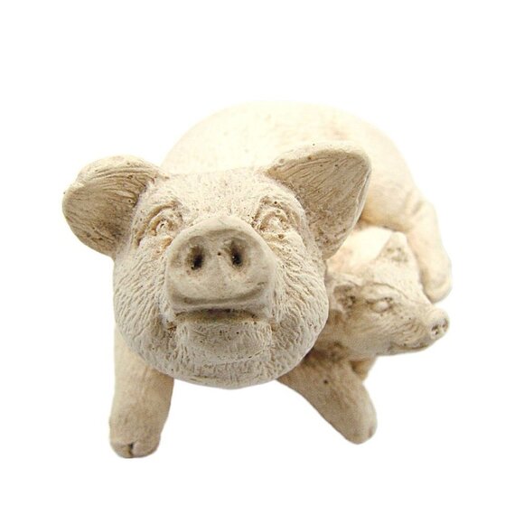 Vintage Stone Critters White Pig Hog w/ Baby Figurine Piglet Farmhouse 2x2" - Picture 5 of 9